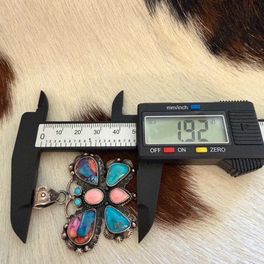 ❤️ Huge Butterfly Navajo Style 925 Pendant Dahlia Conch Kingman Turquoise 19.3G - Picture 9 of 11
